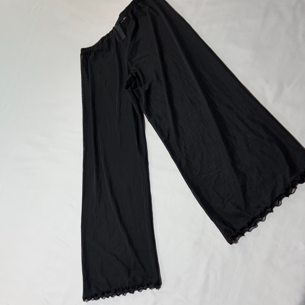 Girls Art Class Black Mesh Wide Leg Pants Lettuce Hem Sheer Trendy Size L 10/12 - Picture 3 of 8